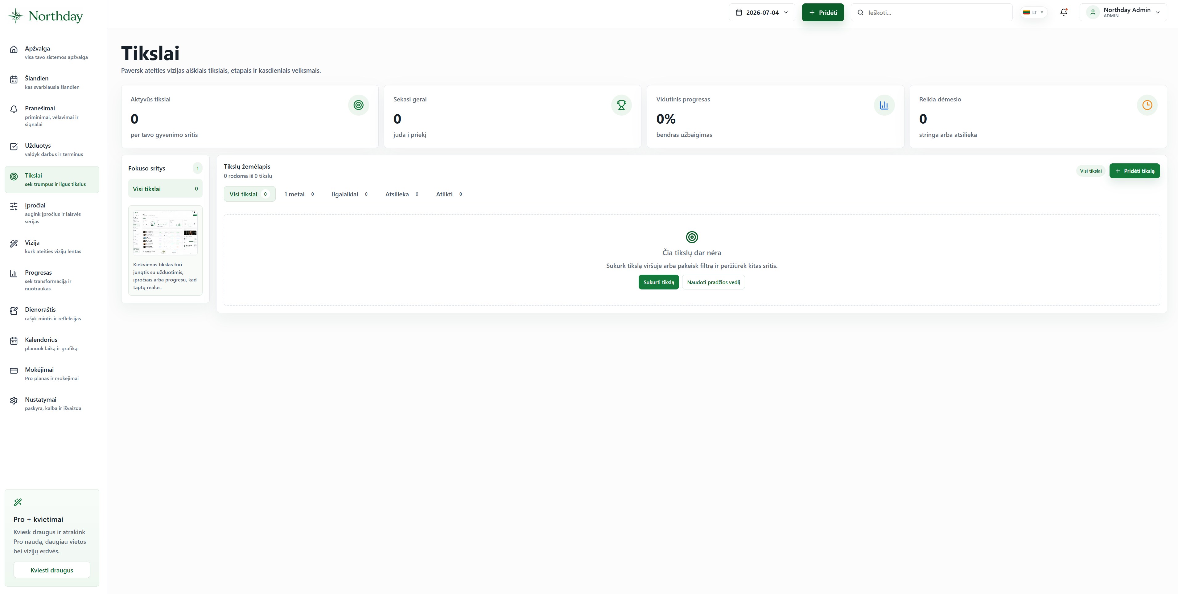 Northday.app - produktyvumo, tikslų, įpročių ir saviugdos sistema