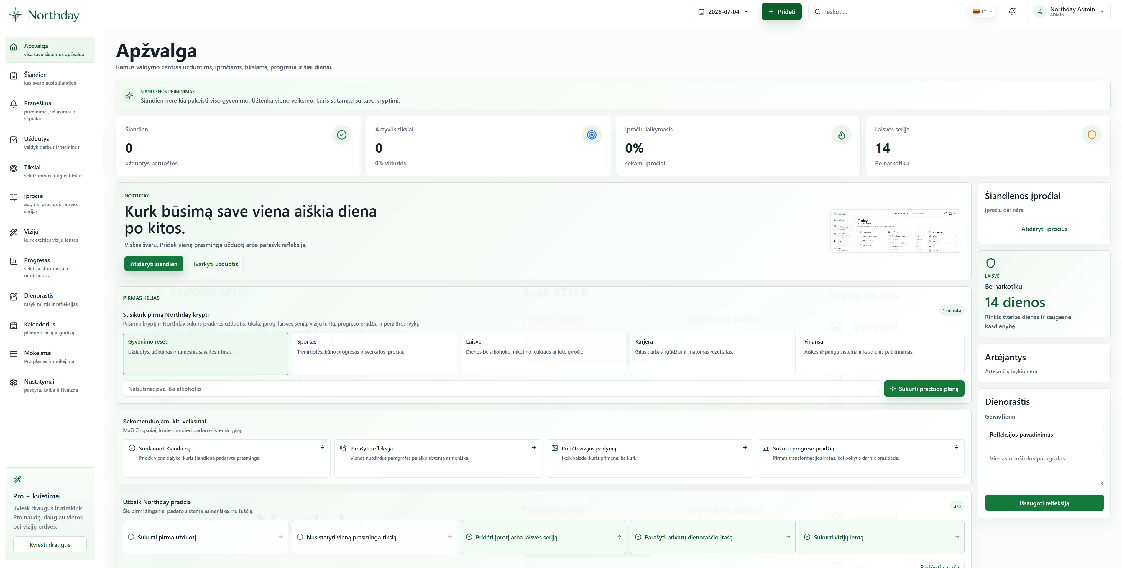 Northday.app - produktyvumo, tikslų, įpročių ir saviugdos sistema
